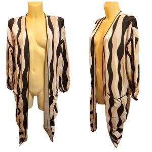 SHOW ME YOUR MUMU Black Tan White Wavy Vertical Stripe Duster Cardigan